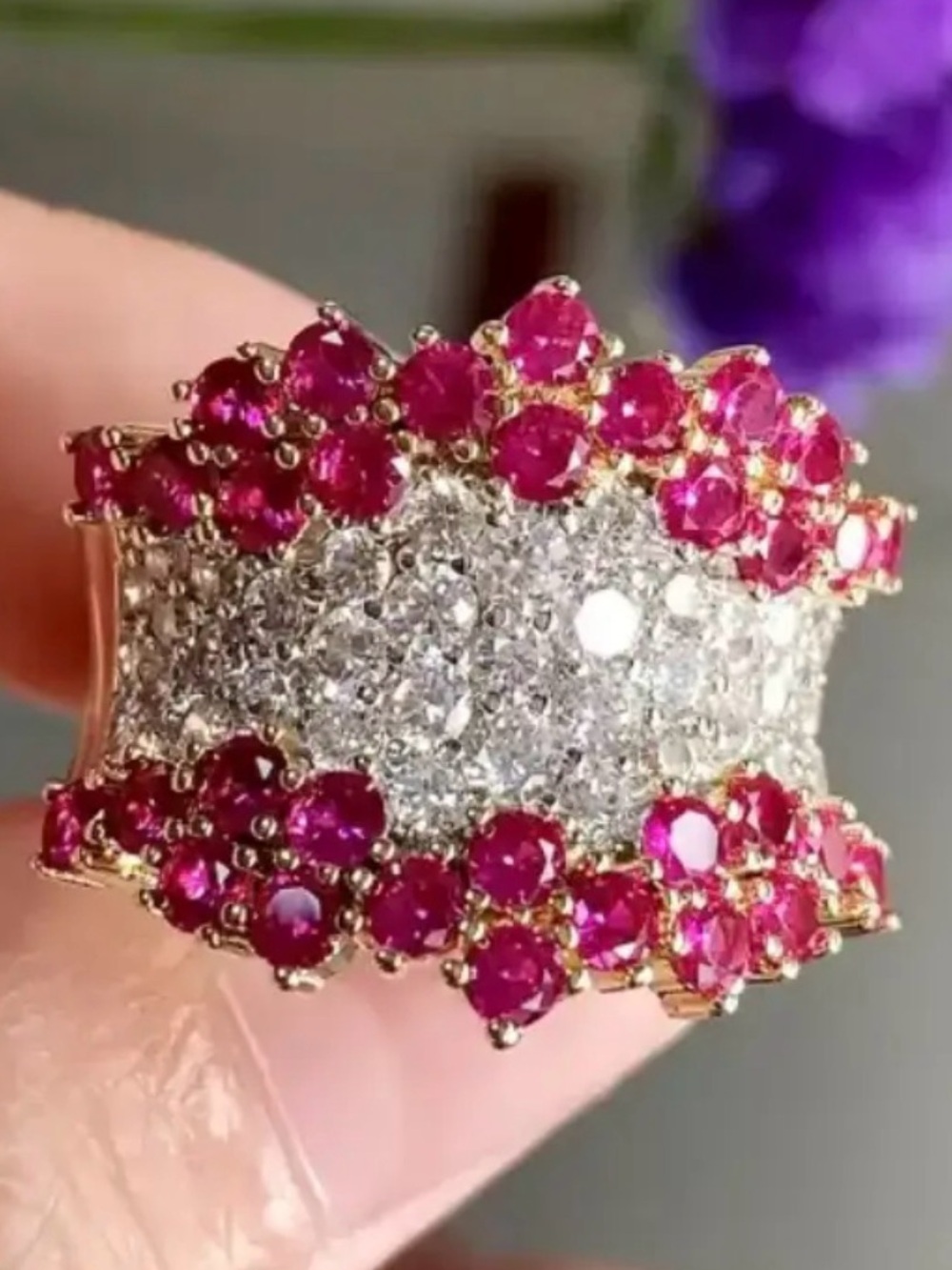 Gold-Plated Multi-Gem Ring and Earrings Set with Pink Accents